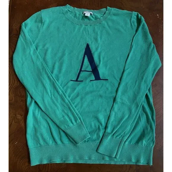 Old Navy Green L Navy Blue Initial Sweater Lightweight Women's A Pre-owned - Picture 1 of 7
